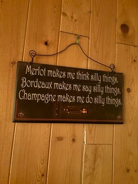 Wine Quote Hanging Sign - Brown with White Script